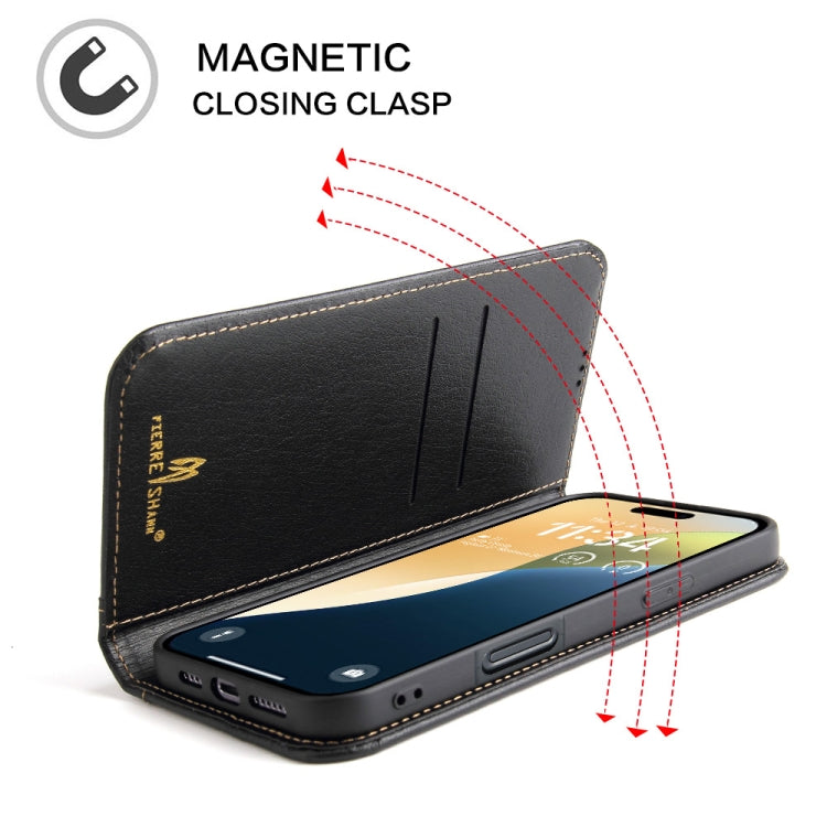 For iPhone 16 Fierre Shann Cowhide Leather Flip Leather Phone Case(Black) - free shipping - PMC Jewellery - Order now!