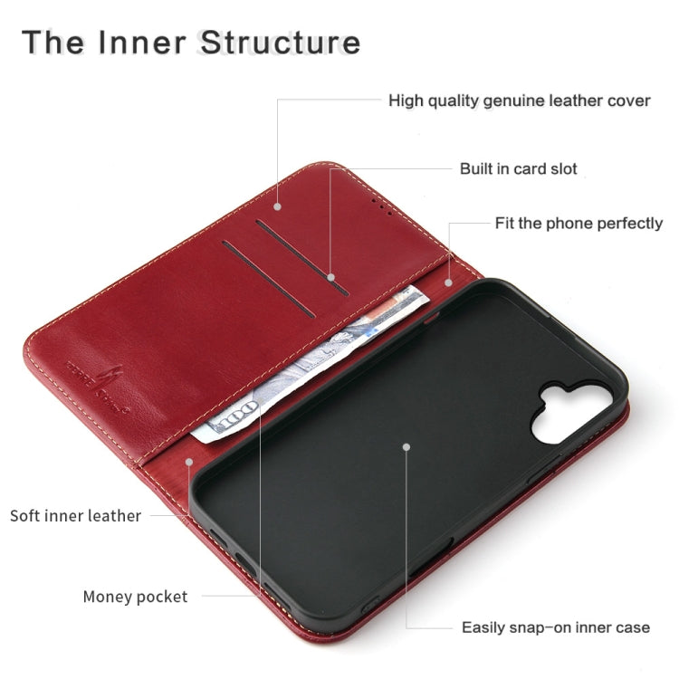 For iPhone 16 Fierre Shann Cowhide Leather Flip Leather Phone Case(Red) - free shipping - PMC Jewellery - Order now!