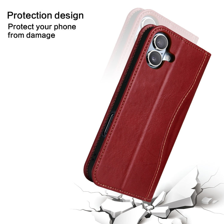 For iPhone 16 Fierre Shann Cowhide Leather Flip Leather Phone Case(Red) - free shipping - PMC Jewellery - Order now!