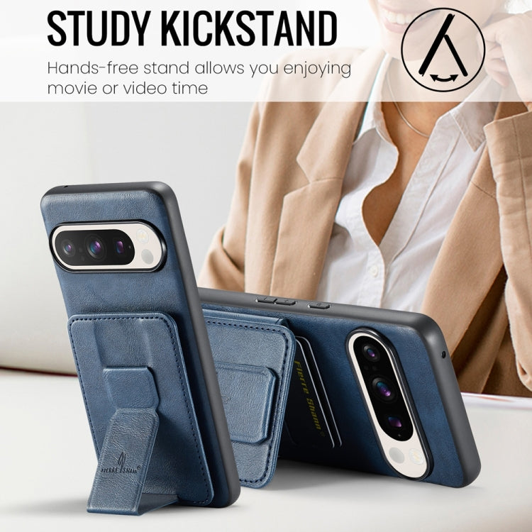 For Google Pixel 9 Pro XL Fierre Shann Oil Wax Cow Leather Card Holder Back Phone Case(Blue) - Google Cases by FIERRE SHANN | Online Shopping South Africa | PMC TechLife | Buy Now Pay Later Mobicred