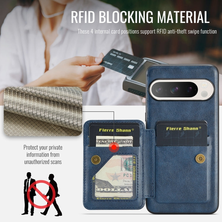 For Google Pixel 9 Pro XL Fierre Shann Oil Wax Cow Leather Card Holder Back Phone Case(Blue) - Google Cases by FIERRE SHANN | Online Shopping South Africa | PMC TechLife | Buy Now Pay Later Mobicred