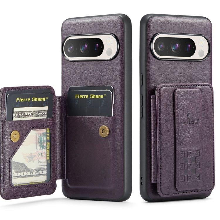 For Google Pixel 9 Pro XL Fierre Shann Oil Wax Cow Leather Card Holder Back Phone Case(Purple) - Google Cases by FIERRE SHANN | Online Shopping South Africa | PMC TechLife | Buy Now Pay Later Mobicred