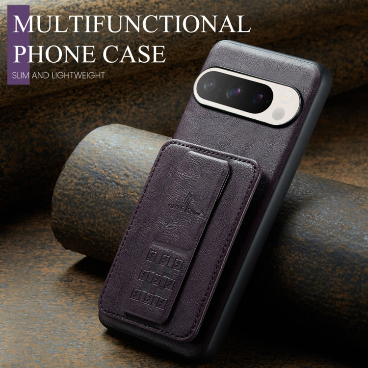 For Google Pixel 9 Pro XL Fierre Shann Oil Wax Cow Leather Card Holder Back Phone Case(Purple) - Google Cases by FIERRE SHANN | Online Shopping South Africa | PMC TechLife | Buy Now Pay Later Mobicred