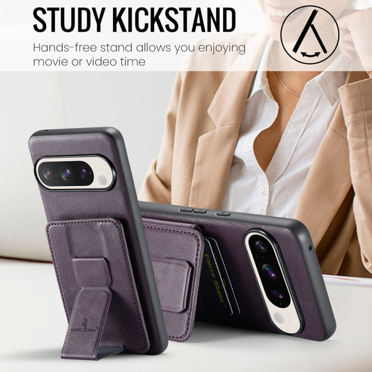 For Google Pixel 9 Pro XL Fierre Shann Oil Wax Cow Leather Card Holder Back Phone Case(Purple) - Google Cases by FIERRE SHANN | Online Shopping South Africa | PMC TechLife | Buy Now Pay Later Mobicred