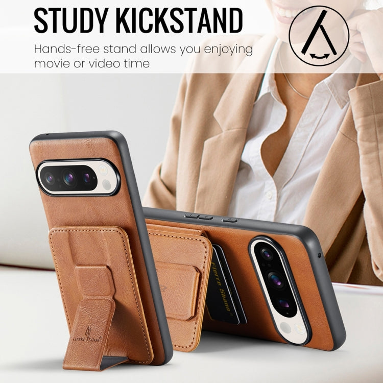 For Google Pixel 9 Pro XL Fierre Shann Oil Wax Cow Leather Card Holder Back Phone Case(Brown) - Google Cases by FIERRE SHANN | Online Shopping South Africa | PMC TechLife | Buy Now Pay Later Mobicred