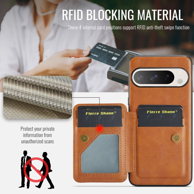 For Google Pixel 9 Pro XL Fierre Shann Oil Wax Cow Leather Card Holder Back Phone Case(Brown) - Google Cases by FIERRE SHANN | Online Shopping South Africa | PMC TechLife | Buy Now Pay Later Mobicred