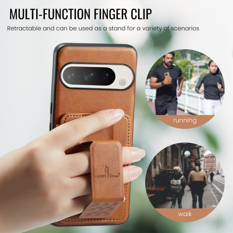 For Google Pixel 9 Pro XL Fierre Shann Oil Wax Cow Leather Card Holder Back Phone Case(Brown) - Google Cases by FIERRE SHANN | Online Shopping South Africa | PMC TechLife | Buy Now Pay Later Mobicred