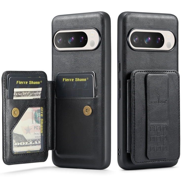 For Google Pixel 9 / 9 Pro Fierre Shann Oil Wax Cow Leather Card Holder Back Phone Case(Black) - free shipping - PMC TechLife - Order now!