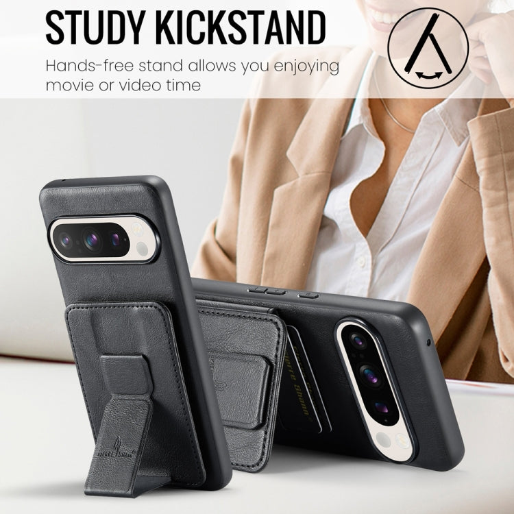 For Google Pixel 9 / 9 Pro Fierre Shann Oil Wax Cow Leather Card Holder Back Phone Case(Black) - free shipping - PMC TechLife - Order now!