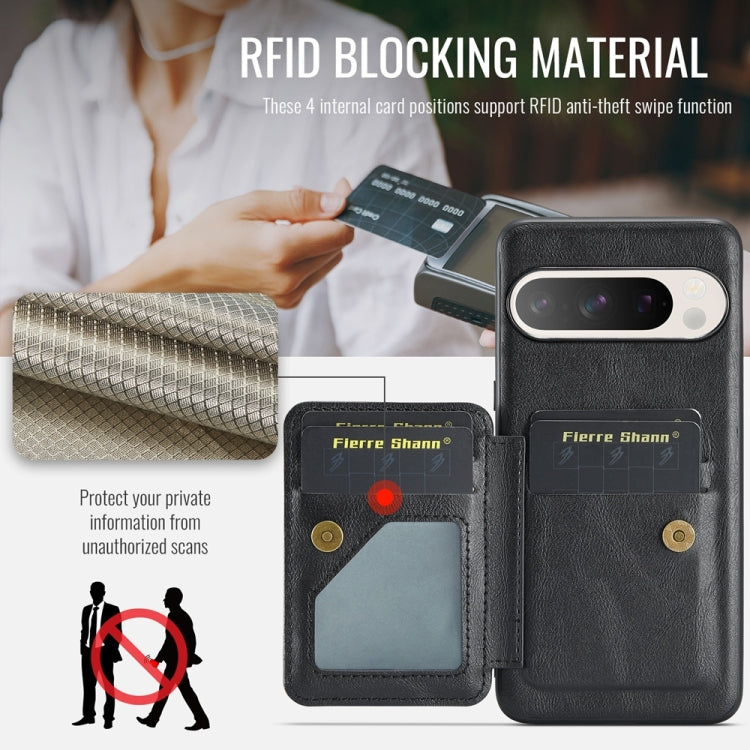 For Google Pixel 9 / 9 Pro Fierre Shann Oil Wax Cow Leather Card Holder Back Phone Case(Black) - free shipping - PMC TechLife - Order now!