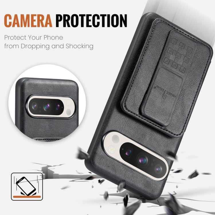 For Google Pixel 9 / 9 Pro Fierre Shann Oil Wax Cow Leather Card Holder Back Phone Case(Black) - free shipping - PMC TechLife - Order now!