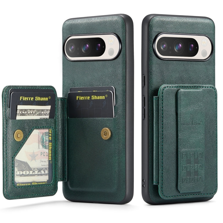 For Google Pixel 9 / 9 Pro Fierre Shann Oil Wax Cow Leather Card Holder Back Phone Case(Green) - free shipping - PMC TechLife - Order now!