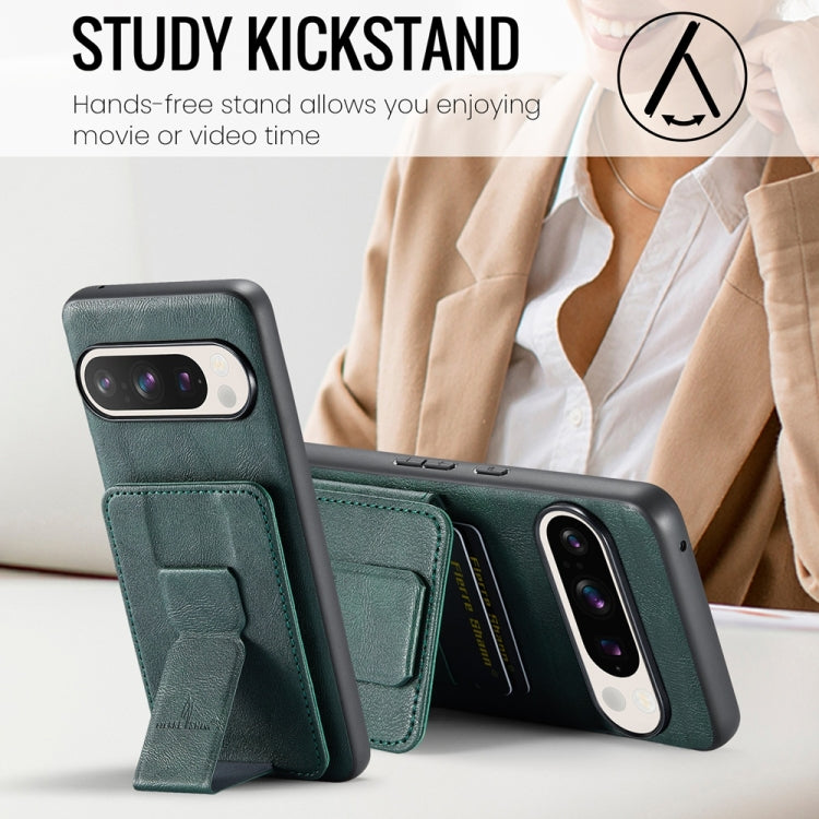 For Google Pixel 9 / 9 Pro Fierre Shann Oil Wax Cow Leather Card Holder Back Phone Case(Green) - free shipping - PMC TechLife - Order now!