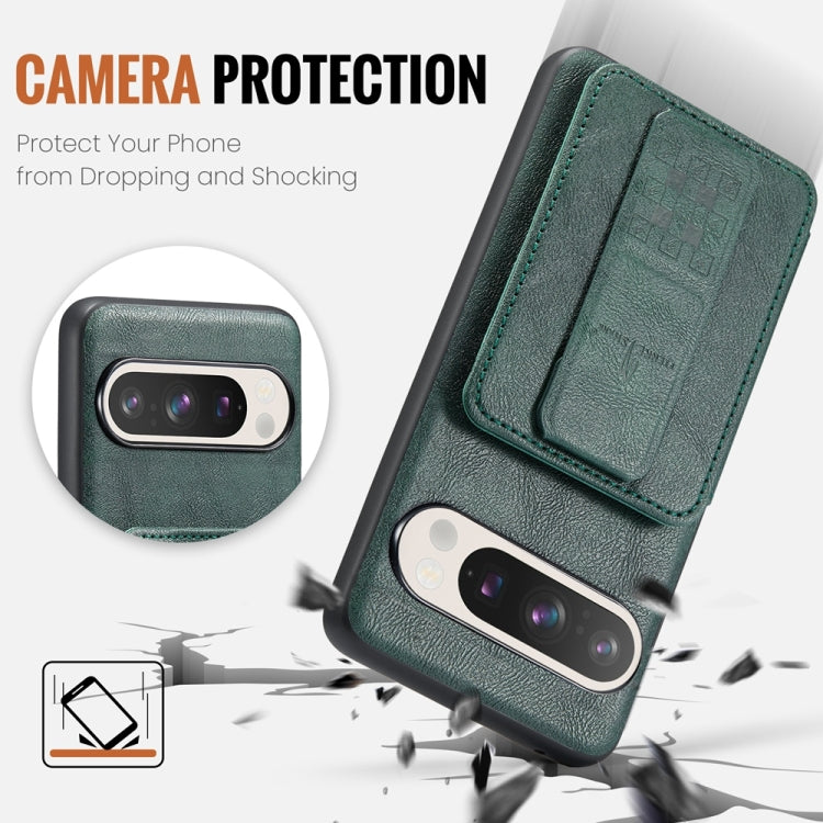 For Google Pixel 9 / 9 Pro Fierre Shann Oil Wax Cow Leather Card Holder Back Phone Case(Green) - free shipping - PMC TechLife - Order now!