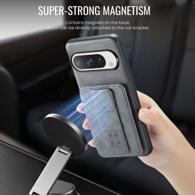 For Google Pixel 9 / 9 Pro Fierre Shann Oil Wax Cow Leather Card Holder Back Phone Case(Grey) - Google Cases by FIERRE SHANN | Online Shopping South Africa | PMC TechLife | Buy Now Pay Later Mobicred