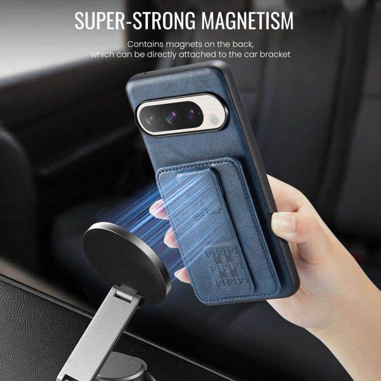 For Google Pixel 9 / 9 Pro Fierre Shann Oil Wax Cow Leather Card Holder Back Phone Case(Blue) - free shipping - PMC TechLife - Order now!