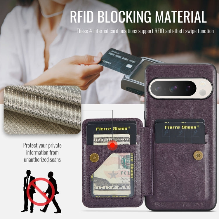 For Google Pixel 9 / 9 Pro Fierre Shann Oil Wax Cow Leather Card Holder Back Phone Case(Purple) - Google Cases by FIERRE SHANN | Online Shopping South Africa | PMC TechLife | Buy Now Pay Later Mobicred