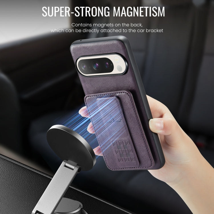 For Google Pixel 9 / 9 Pro Fierre Shann Oil Wax Cow Leather Card Holder Back Phone Case(Purple) - Google Cases by FIERRE SHANN | Online Shopping South Africa | PMC TechLife | Buy Now Pay Later Mobicred