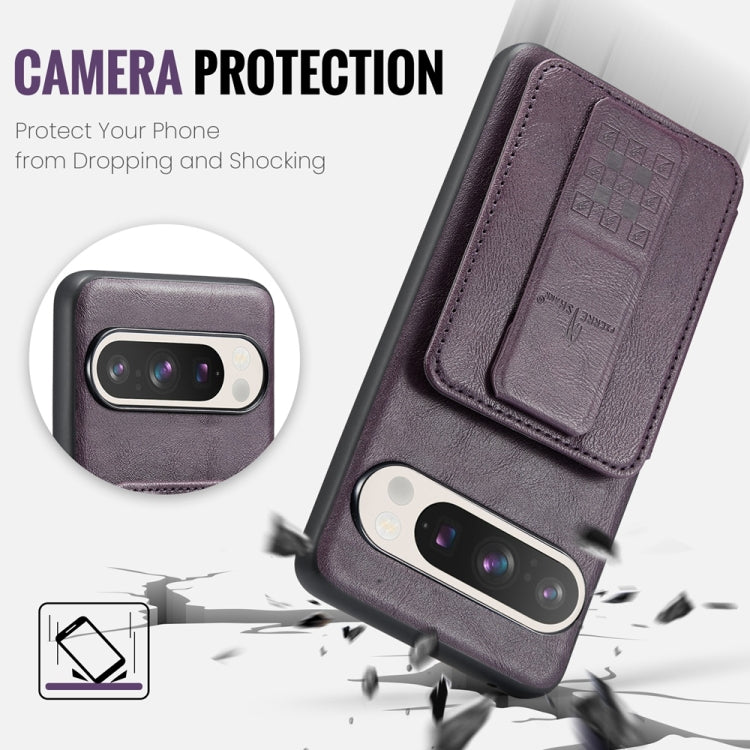 For Google Pixel 9 / 9 Pro Fierre Shann Oil Wax Cow Leather Card Holder Back Phone Case(Purple) - Google Cases by FIERRE SHANN | Online Shopping South Africa | PMC TechLife | Buy Now Pay Later Mobicred