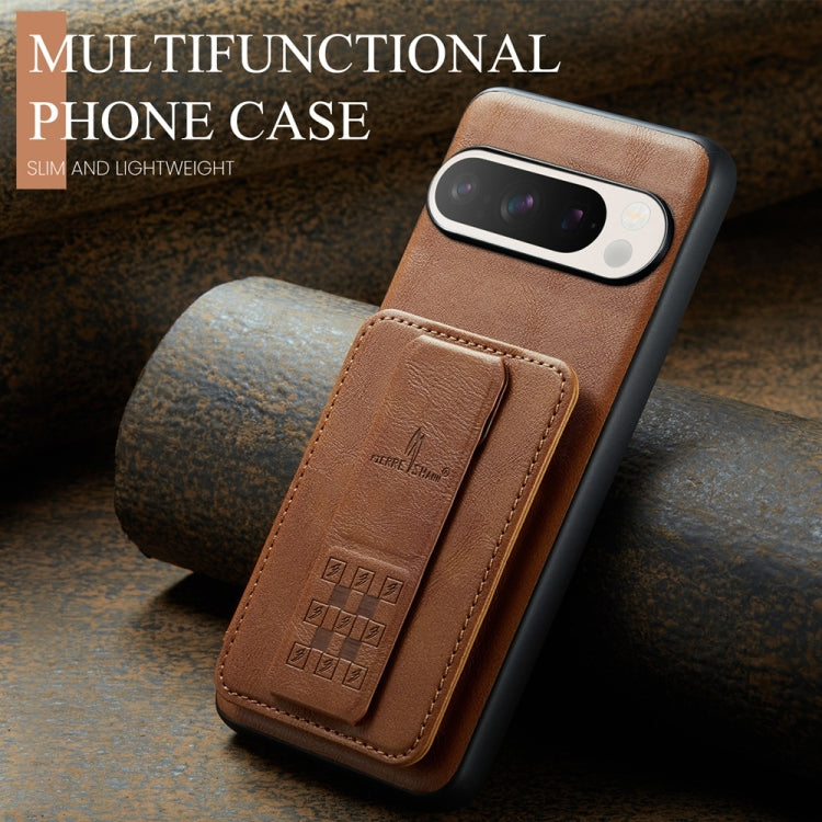 For Google Pixel 9 / 9 Pro Fierre Shann Oil Wax Cow Leather Card Holder Back Phone Case(Brown) - Google Cases by FIERRE SHANN | Online Shopping South Africa | PMC TechLife | Buy Now Pay Later Mobicred