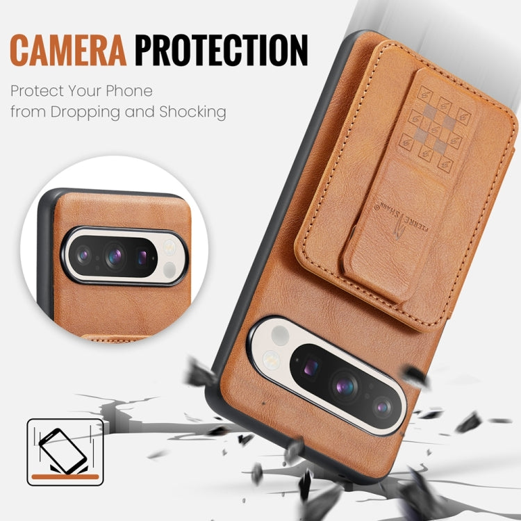 For Google Pixel 9 / 9 Pro Fierre Shann Oil Wax Cow Leather Card Holder Back Phone Case(Brown) - Google Cases by FIERRE SHANN | Online Shopping South Africa | PMC TechLife | Buy Now Pay Later Mobicred