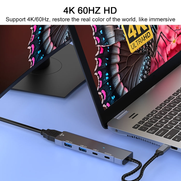 ADS-336 5 in 1 4K 60Hz HDMI, 2 x USB-C / Type-C, 2 x USB Multi-function HUB Expander(Dark Grey) - free shipping - PMC TechLife - Order now!
