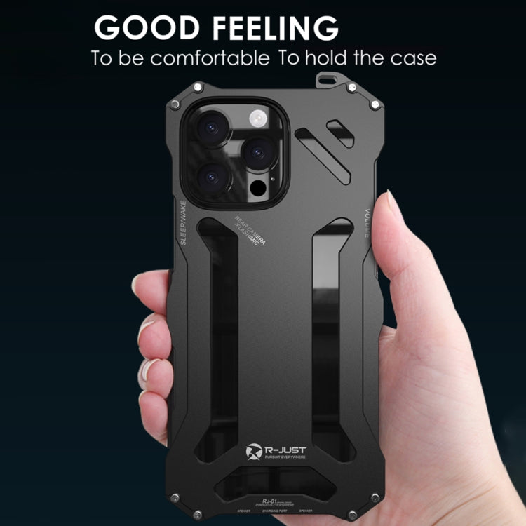 For iPhone 16 Pro R-JUST RJ-17 Shockproof Armor Hollow Metal Phone Case(Black) - free shipping - PMC Jewellery - Order now!