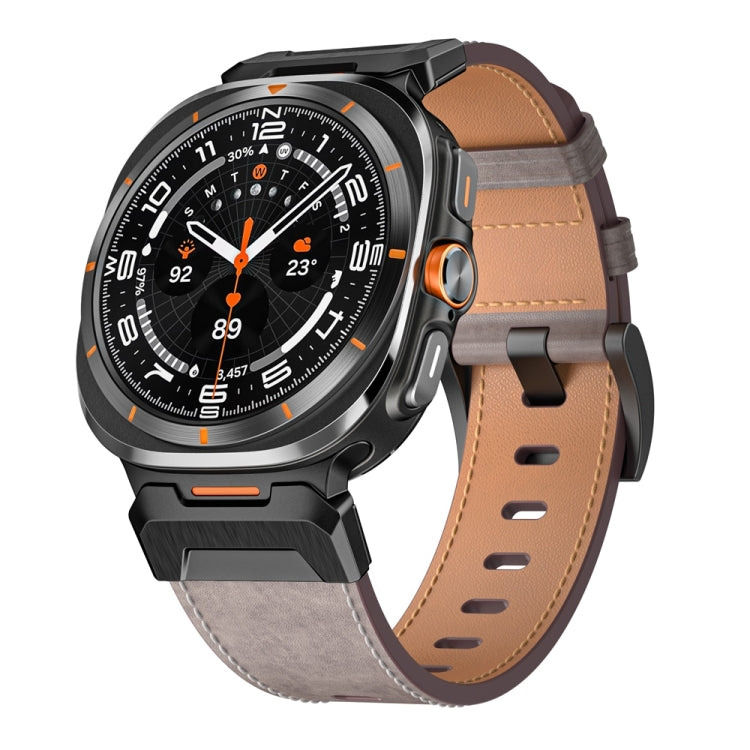 For Samsung Galaxy Watch Ultra 47mm Mecha Style Leather Watch Band(Light Grey Oil Wax) - Watch Bands by PMC TechLife | Online Shopping South Africa | PMC TechLife | Buy Now Pay Later Mobicred
