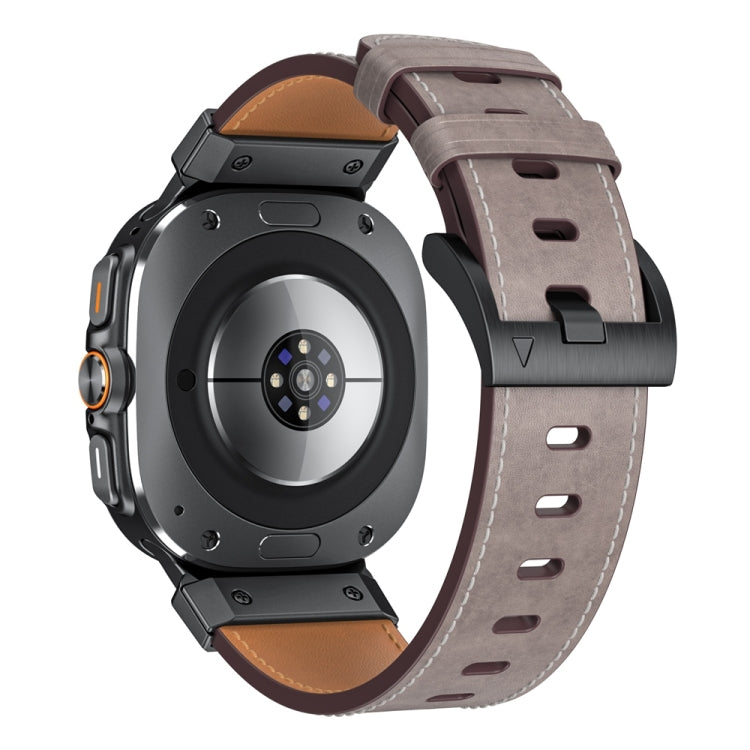 For Samsung Galaxy Watch Ultra 47mm Mecha Style Leather Watch Band(Light Grey Oil Wax) - Watch Bands by PMC TechLife | Online Shopping South Africa | PMC TechLife | Buy Now Pay Later Mobicred