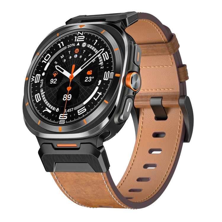 For Samsung Galaxy Watch Ultra 47mm Mecha Style Leather Watch Band(Dark Brown) - Watch Bands by PMC TechLife | Online Shopping South Africa | PMC TechLife | Buy Now Pay Later Mobicred