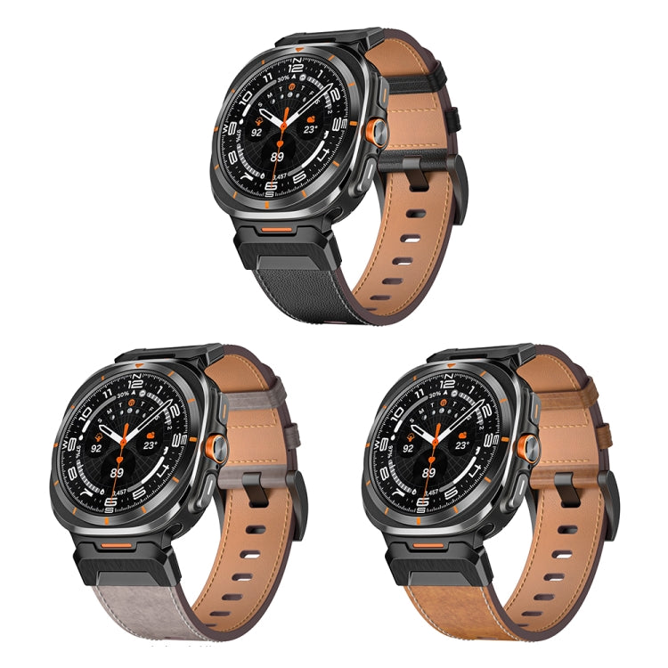 For Samsung Galaxy Watch Ultra 47mm Mecha Style Leather Watch Band(Light Grey Oil Wax) - Watch Bands by PMC TechLife | Online Shopping South Africa | PMC TechLife | Buy Now Pay Later Mobicred