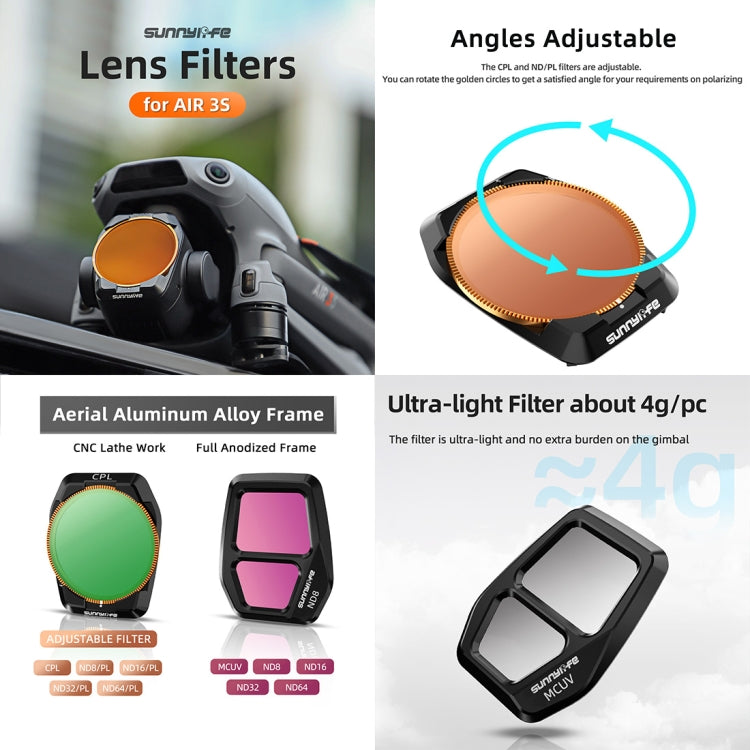 For DJI Air 3S Sunnylife Camera Lens Filter, Filter:MCUV - free shipping - PMC TechLife - Order now!