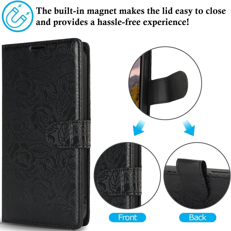 For Samsung Galaxy S25 5G Peony Flowers Imprint Leather Phone Case(Black) - Galaxy S25 5G Cases by PMC Jewellery | Online Shopping South Africa | PMC Jewellery | Buy Now Pay Later Mobicred
