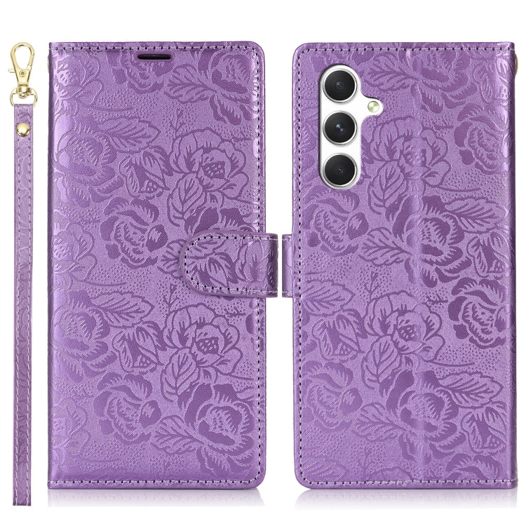 For Samsung Galaxy S25 5G Peony Flowers Imprint Leather Phone Case(Purple) - Galaxy S25 5G Cases by PMC Jewellery | Online Shopping South Africa | PMC Jewellery | Buy Now Pay Later Mobicred