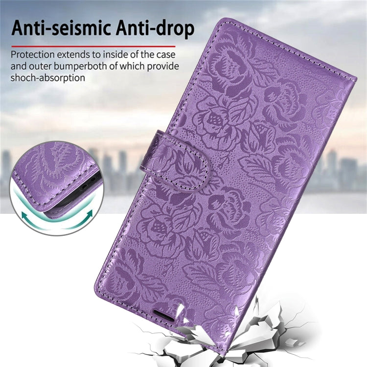 For Samsung Galaxy S25 5G Peony Flowers Imprint Leather Phone Case(Purple) - Galaxy S25 5G Cases by PMC Jewellery | Online Shopping South Africa | PMC Jewellery | Buy Now Pay Later Mobicred