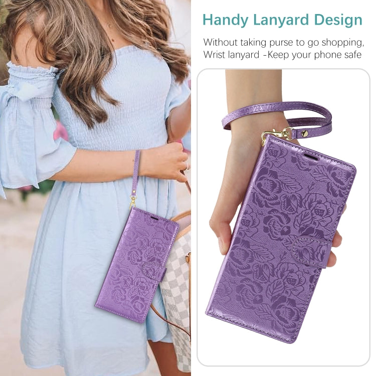 For Samsung Galaxy S25 5G Peony Flowers Imprint Leather Phone Case(Purple) - Galaxy S25 5G Cases by PMC Jewellery | Online Shopping South Africa | PMC Jewellery | Buy Now Pay Later Mobicred