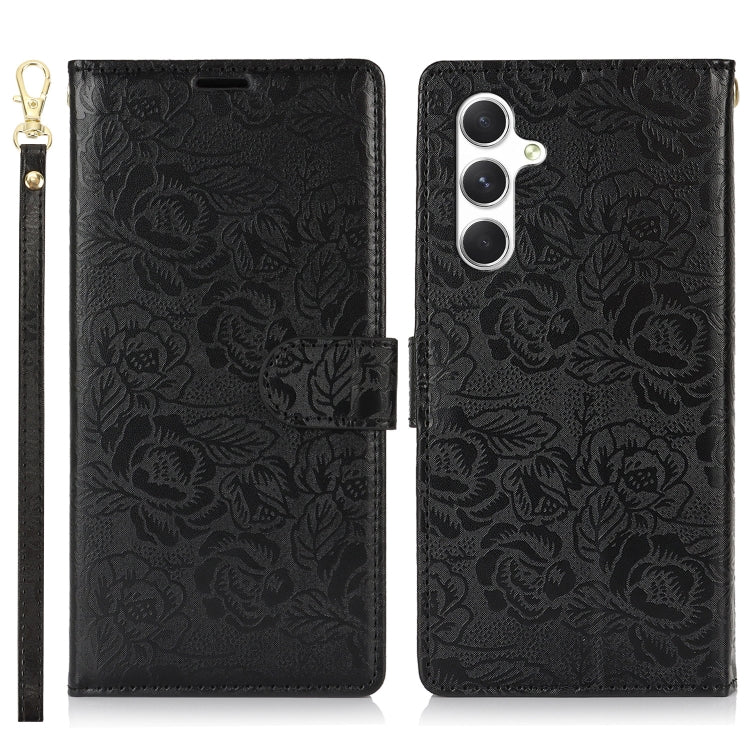 For Samsung Galaxy S25+ 5G Peony Flowers Imprint Leather Phone Case(Black) - free shipping - PMC Jewellery - Order now!