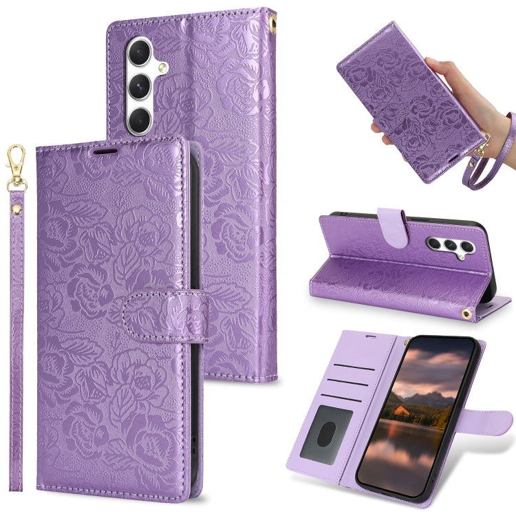 For Samsung Galaxy S25+ 5G Peony Flowers Imprint Leather Phone Case(Purple) - Galaxy S25+ 5G Cases by PMC Jewellery | Online Shopping South Africa | PMC Jewellery | Buy Now Pay Later Mobicred