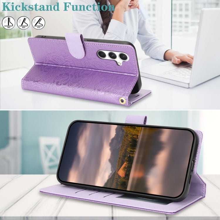 For Samsung Galaxy S25+ 5G Peony Flowers Imprint Leather Phone Case(Purple) - Galaxy S25+ 5G Cases by PMC Jewellery | Online Shopping South Africa | PMC Jewellery | Buy Now Pay Later Mobicred