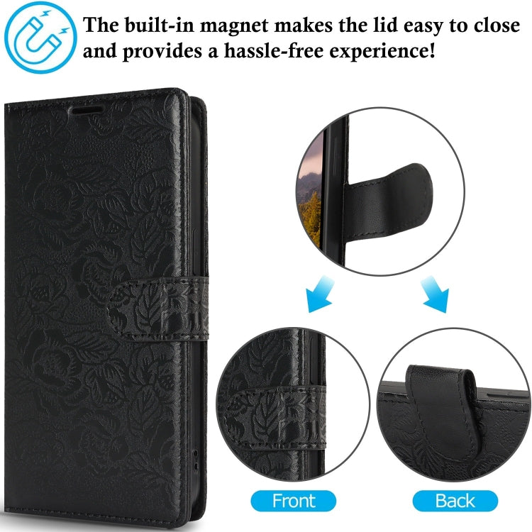 For Samsung Galaxy S25 Ultra 5G Peony Flowers Imprint Leather Phone Case(Black) - Galaxy S25 Ultra 5G Cases by PMC Jewellery | Online Shopping South Africa | PMC Jewellery | Buy Now Pay Later Mobicred
