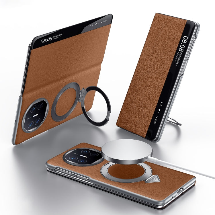 For Huawei Mate X5 / X3 SULADA Smart View Window MagSafe Magnetic Holder Leather Phone Case(Brown) - free shipping - PMC TechLife - Order now!