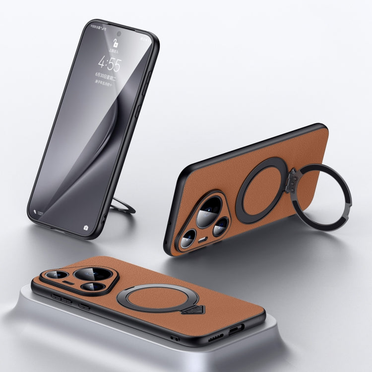 For Huawei Pura 70 SULADA Top Grain Leather MagSafe Magnetic Holder Phone Case(Brown) - free shipping - PMC Jewellery - Order now!