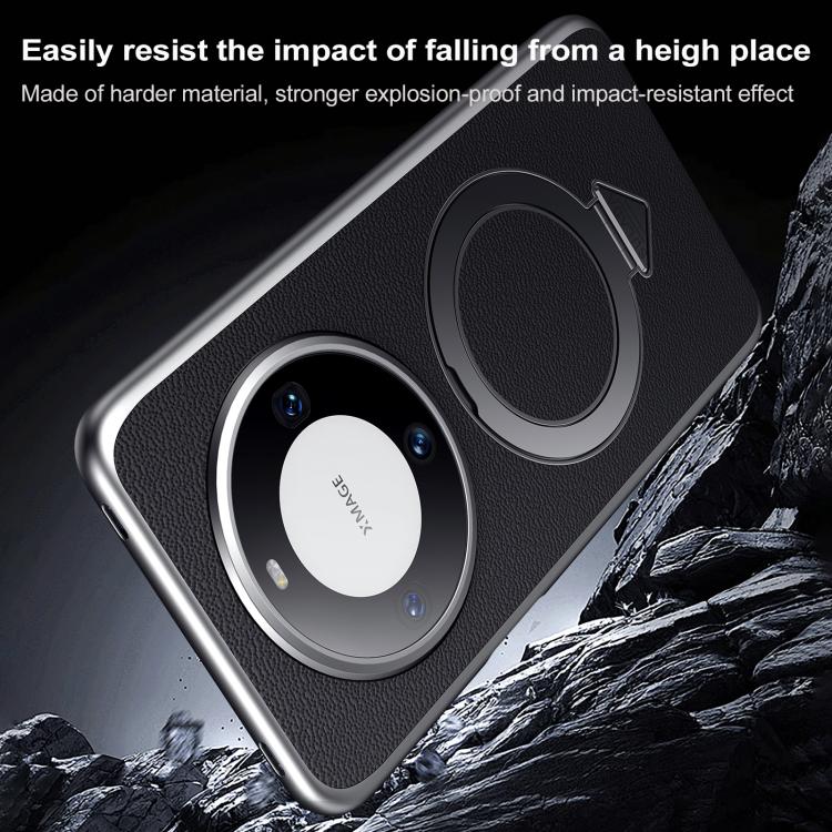 For Huawei Pura 70 SULADA Top Grain Leather MagSafe Magnetic Holder Phone Case(Black) - Huawei Cases by SULADA | Online Shopping South Africa | PMC Jewellery | Buy Now Pay Later Mobicred