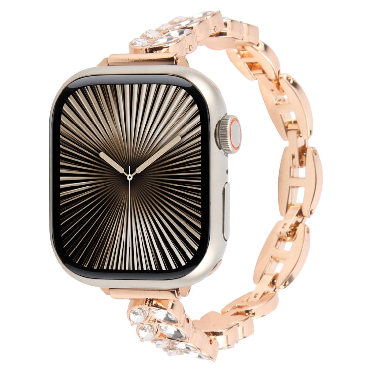 For Apple Watch 42mm / 41mm / 40mm / 38mm Quick Release Leaf Diamond Alloy Slim Watch Band(Rose Gold) - free shipping - PMC TechLife - Order now!