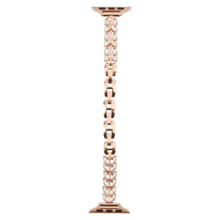 For Apple Watch 42mm / 41mm / 40mm / 38mm Quick Release Leaf Diamond Alloy Slim Watch Band(Rose Gold) - free shipping - PMC TechLife - Order now!