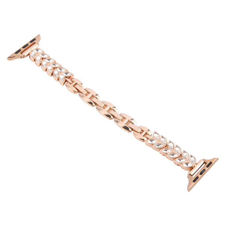 For Apple Watch 42mm / 41mm / 40mm / 38mm Quick Release Leaf Diamond Alloy Slim Watch Band(Rose Gold) - free shipping - PMC TechLife - Order now!