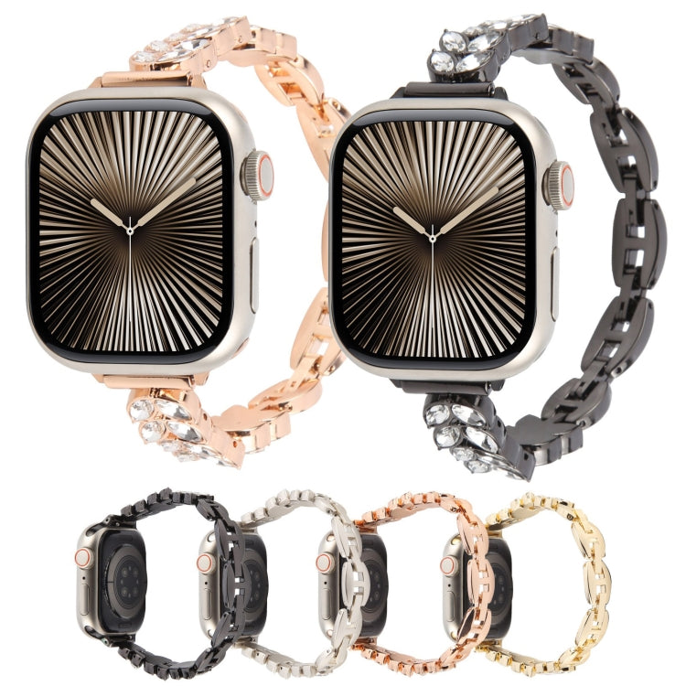 For Apple Watch 46mm / 49mm / 45mm / 44mm Quick Release Leaf Diamond Alloy Slim Watch Band(Gold) - free shipping - PMC TechLife - Order now!