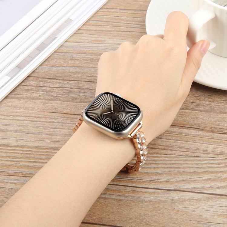 For Apple Watch 46mm / 49mm / 45mm / 44mm Quick Release Leaf Diamond Alloy Slim Watch Band(Gold) - free shipping - PMC TechLife - Order now!