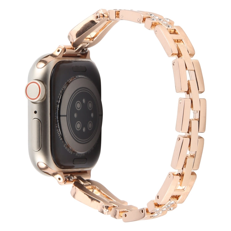 For Apple Watch 42mm / 41mm / 40mm / 38mm Quick Release U-Shaped Diamond Alloy Slim Watch Band(Rose Gold) - Watch Bands by PMC TechLife | Online Shopping South Africa | PMC TechLife | Buy Now Pay Later Mobicred