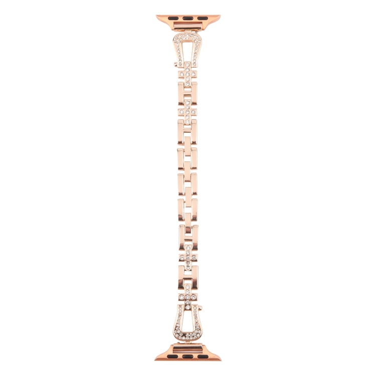 For Apple Watch 42mm / 41mm / 40mm / 38mm Quick Release U-Shaped Diamond Alloy Slim Watch Band(Rose Gold) - Watch Bands by PMC TechLife | Online Shopping South Africa | PMC TechLife | Buy Now Pay Later Mobicred